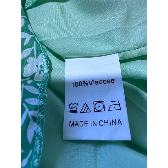 Women V Neck Ruffle Short Sleeve Floral Print Midi Dress Green Large - Picture 8 of 8